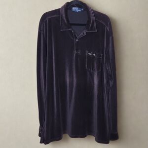 POLO Ralph Lauren Vintage Dark Brown Velour Long Sleeve Polo Shirt